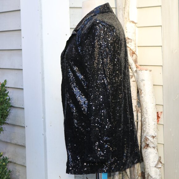 NEW Cupshe Black Starlight Sequin Collared Open Stretch Knit Jacket Sz MEDIUM - Picture 4 of 8